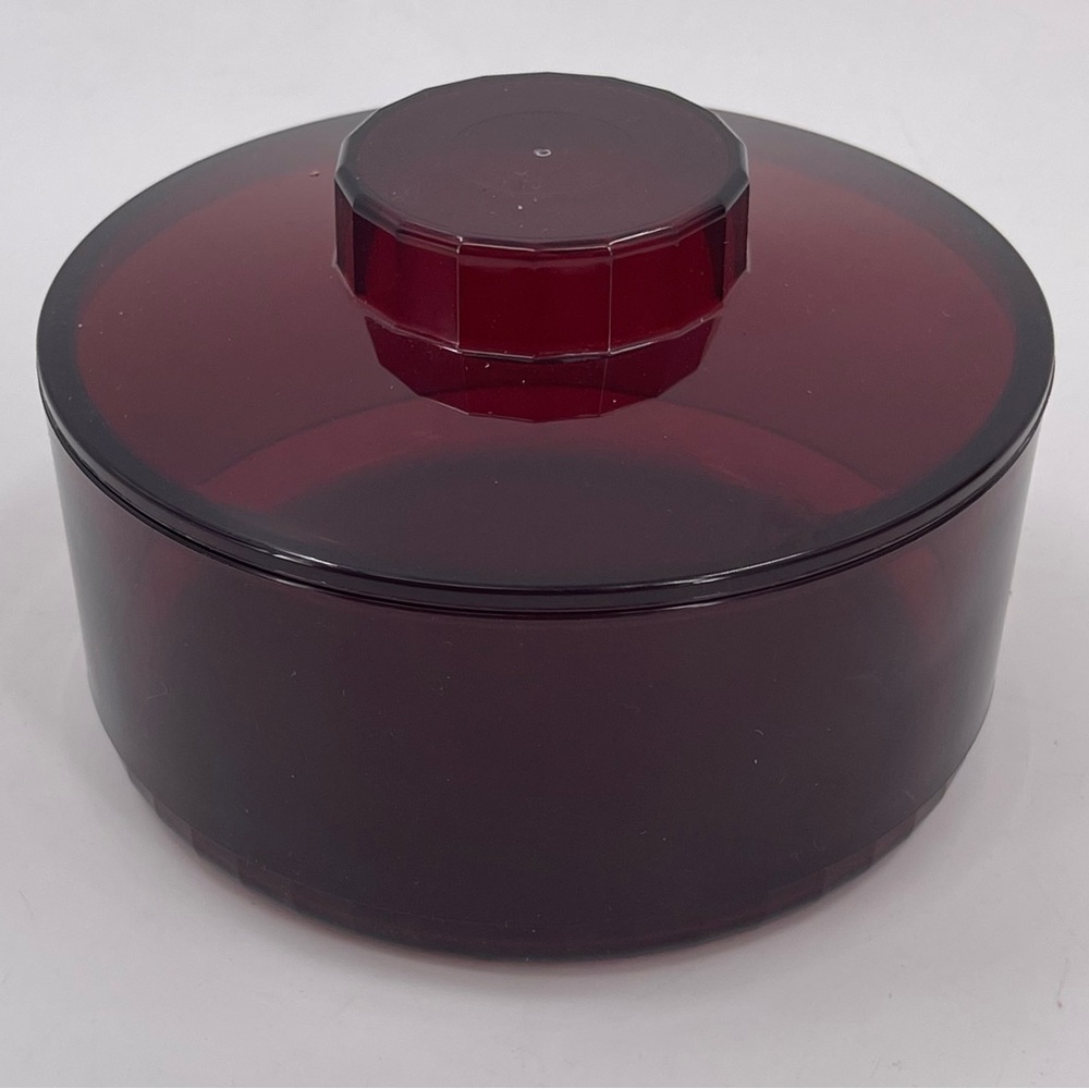 Tupperware Preludio Candy Dish With Lid Cranberry Acrylic 2062A-6 & 2063A-6 NEW!